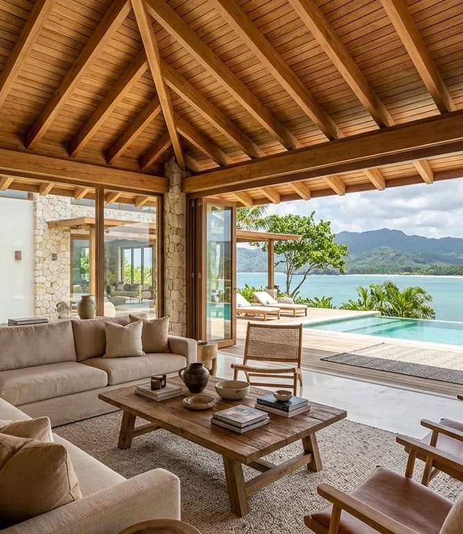 Villa con plunge pool frente a la bahía